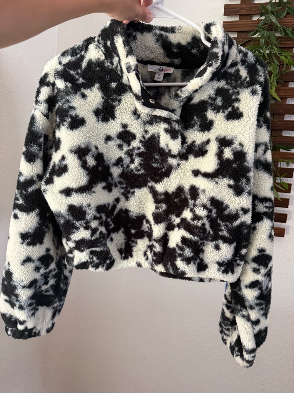 Kids Cow-Print Teddy Jacket — Black & White Cozy Pullover